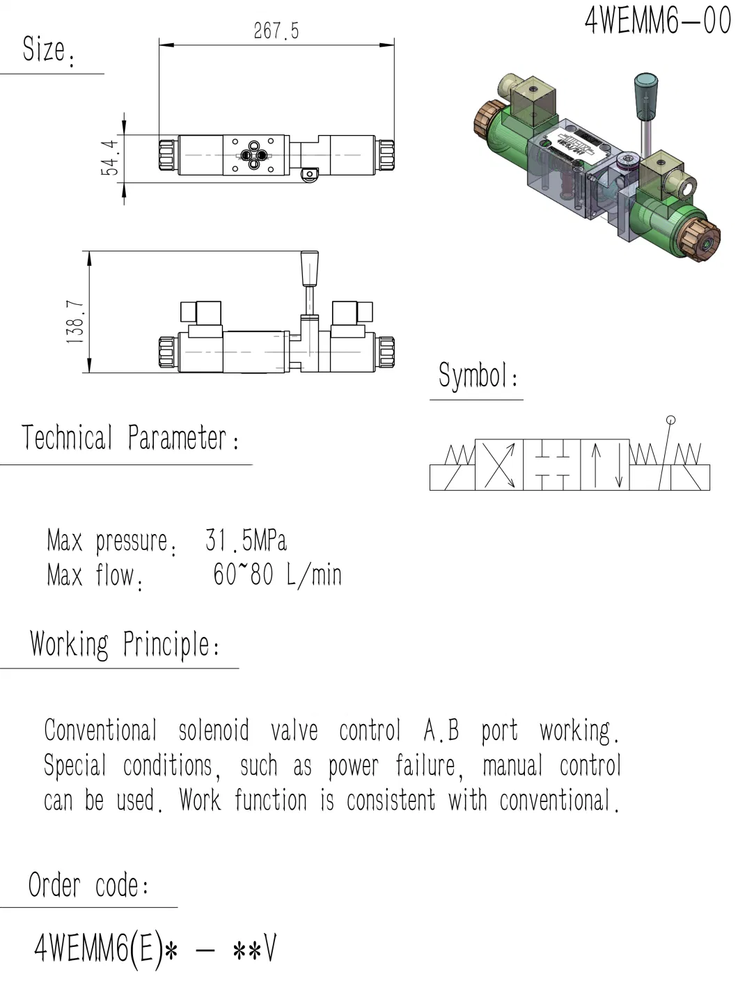 4WEMM6 Solenoid Manual Directional Control Valve Hydraulic Control Valve Hydraulic Valve